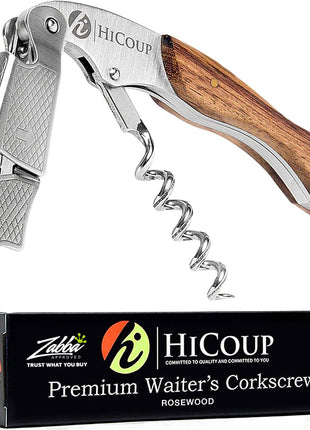 HiCoup Wine Opener - Professional Corkscrews for Wine Bottles w/Foil Cutter and Cap Remover - Manual Wine Key for Servers, Waiters, Bartenders and Home Use - Classic Rosewood