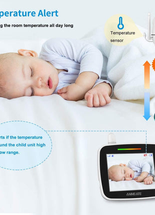 ANMEATE Baby Monitor with Remote Pan-Tilt-Zoom Camera,Large Display Video Baby Monitor with Camera and Audio |Infrared Night Vision |Two Way Talk | Room Temperature| Lullabies and 960ft Range(Black1)