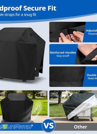 SunPatio Grill Cover 55 Inch, Outdoor Heavy Duty Waterproof Barbecue Gas Cover, UV & Fade Resistant, All Weather Protection Compatible for Weber Charbroil Nexgrill Kenmore Grills and More, Black