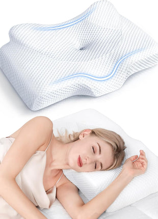 Cervical Pillow for Neck Pain Relief, Hollow Design Odorless Memory Foam Pillows with Cooling Case, Adjustable Orthopedic Bed Pillow for Sleeping, Support for Side Back Sleepers