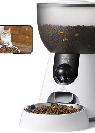 iPettie F4-C Smart Automatic Pet Feeder with 160° Wide-Angle Camera, 5G WiFi Connectivity, 2K HD, Motion & Sound Detection, 2-Way Voice Interaction, Night Vision, Stainless Steel Food Dispenser