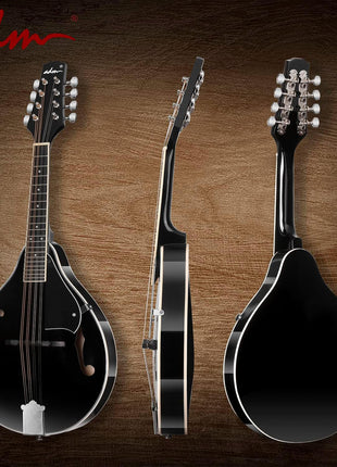 ADM Acoustic Mandolin Instrument Kit Music A Style for Kids Students Adults Wood Mandolins Beginner Set With Bag, Tuner, Pick-up, Strap, Strings, Picks and Hanger, Drak Black