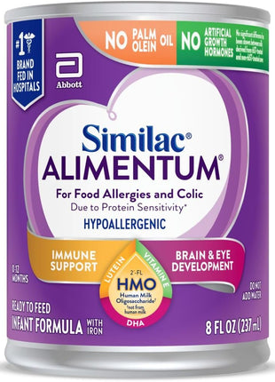 Similac Alimentum with 2'-FL HMO Hypoallergenic Infant Formula, for Food Allergies and Colic Due to Protein Sensitivity, Ready-to-Feed Baby Formula, 8-fl-oz Bottle, Pack of 24