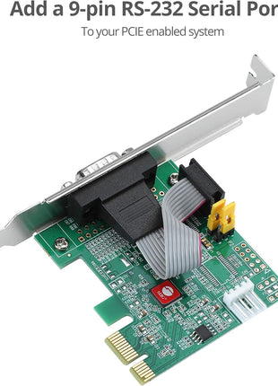 SIIG Single Serial PCIe Card Adapter, 16650 UART, Baud Rates up to 250Kbps, PCIe 2.0 x1 to 1x RS-232 Male 9-pin DB9, RS-232 5V or 12V Power, ASIX AX99100 Chipset, Dual-Profile Brackets (JJ-E20611-S1)