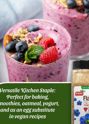 Badia Organic Ground Flax Seed, 16 oz   Superfood High in Fiber & Omega 3, Certified Organic, Non GMO, Baking, Smoothies & Cooking