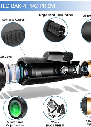 12x60 Monocular Telescope with Smartphone Holder & Upgraded Tripod, High Powered SMC & BAK4 Scope, Birthday Gifts for Men Dad Him Husband Teen, Gifts for Christmas, Outdoors Survival Hiking Gear