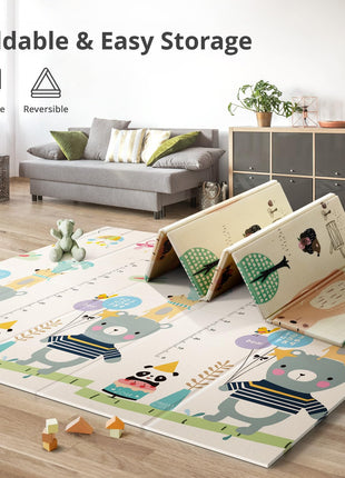 UANLAUO Baby Play Mat,79"x 71" Large Mat for Floor,Reversible Floor Mat,Foam Thick&Waterproof,Foldable Playmats for Babies and Toddlers,Anti-Slip for Baby Crawling,Non-Toxic Tummy Time(Bear)