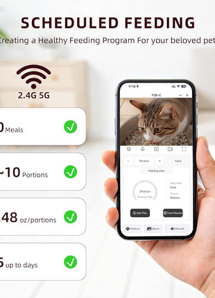 Automatic Cat Feeder with Camera – 5G WiFi Timed Cat Food Dispenser, 4L Clog-Free Smart App Control Pet Feeder, 1080P HD Video with Night Vision Healthy Feeding for Small Pets Indoor