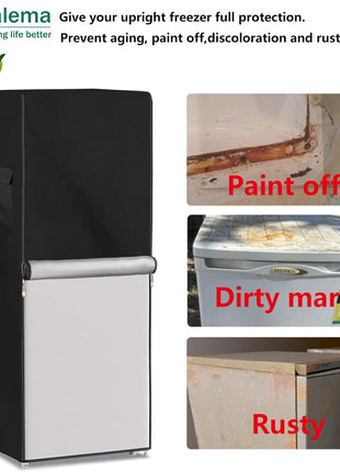 Outdoor Waterproof Refrigerator Covers for Outside Fridge,23"Wx23"Dx56"H | Heavy Duty 600D,Waterproof,Front Can Be Rolled-Up with Zippers For Patio Upright Freezer,Stand Up Fridge,Refrigerator,Black