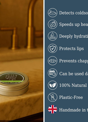 The Ilex Wood   All Natural Lip Balm   Lemon Balm and Peppermint   Cold Sore Treatment for Lips, Palm Oil Free, Cruelty Free, Plastic Free, Moisturising Lip Balm, Handcrafted   10ml (0.34 fl oz)