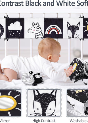 Joyreal High Contrast Baby Toys for Newborn, Black and White Baby Sensory Toys with Car Seat Toys,Infant Toys with Black White Cards Book, Montessori Toys for Baby Gifts
