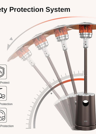 EAST OAK 50,000 BTU Patio Heater with Sand Box, Table Design, Double-Layer Stainless Steel Burner, Wheels, Triple Protection System, Outdoor Heater for Home and Residential, Pinecone