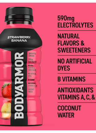 BODYARMOR Sports Drink Sports Beverage, Strawberry Banana, Coconut Water Hydration, Natural Flavors With Vitamins, Potassium Packed Electrolytes, Perfect For Athletes, 12 Fl Oz (Pack of 8)
