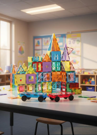 Anbalulu Magnetic Tiles 100PCS with 2 Cars, STEM Educational Building Blocks for Kids Ages 3-9, Magnet Construction Toys Gift for Toddlers