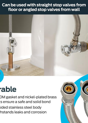 Eastman 12 Inch Flexible Toilet Connector, 7/8 Inch Ballcock x 3/8 Inch Compression, Stainless Steel Braided Hose, 48088