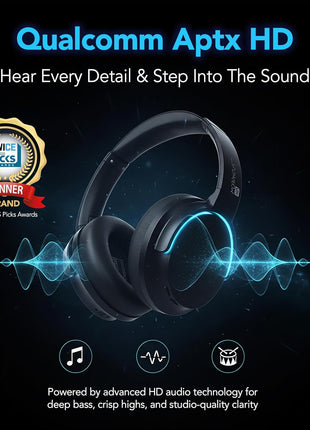 Morpheus 360 Synergy HD Bluetooth Headphones Wireless, Qualcomm aptX HD, CES 2025 Twice Picks Award Creators, Over-Ear Noise Cancelling Headphones, 50Hr Playtime, USB-C, Korean Protein Leather, Black