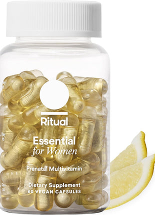 Ritual Prenatal Vitamins for Women Folate & Choline for Neural Tube Support, Omega-3 DHA for Fetal Brain Development, Iron, Calcium-Helper D3 & K2, Non-GMO, Vegan, Citrus, 30 Days