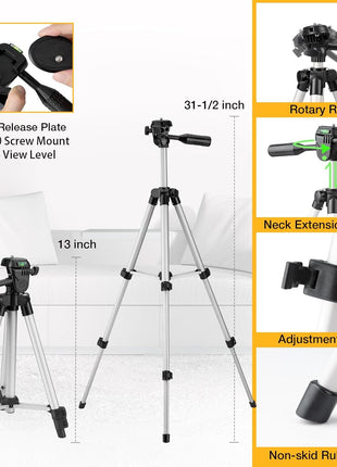PREXISO Laser Level with Tripod, 65Ft Self Leveling Cross Line Laser Level, Green Line leveler Tool for Hanging Pictures, Home Renovation with LED Indicator & 2 AA Batteries (31-1/2 inch Tripod)