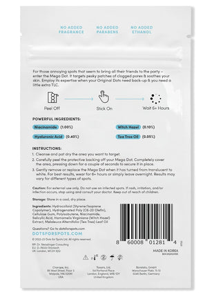 Dots for Spots Large Pimple Patches for Body, Chin, Cheek or Forehead - Includes Active Ingredients Niacinamide, Witch Hazel & Salicylic Acid for Maximum Effectiveness - Reduces Redness (10 patches)