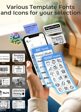 Phomemo M110 Label Makers - Barcode Label Printer Bluetooth Label Maker Portable Thermal Printer for Small Business, Address, Barcode, Logo, Clothing, Mailing, Sticker Printers for Phone & PC, Black