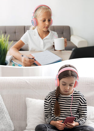 New Bee Kids Headphones Wired for School with Microphone KH20 HD Stereo Safe Volume Limited 85dB/94dB Foldable Lightweight for Girl/Mac/Android/Kindle/Tablet/Pad (Pink)