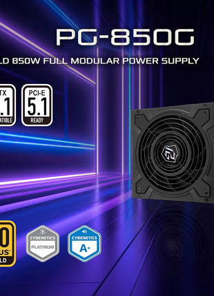ASRock PG-850G Phantom Gaming 850W Power Supply Individual Braided Pattern 10 Years Warranty Fully Modular Japanese Capacitor 80 Plus Gold Cybenetics Platinum ATX3.1 PCIe5.1 12V-2x6 Cable