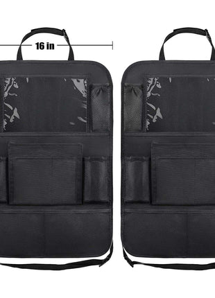ULEEKA Car Backseat Organizer with 10 inch Table Holder, 9 Storage Pockets Seat Back Protectors Kick Mats for Kids Toddlers, Travel Accessories, 2 Pack