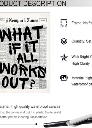 Drimiler Retro Black And White Newspaper Poster What If It All Works Out Canvas Wall Art Positive Affirming Quote Minimalist Prints Painting For Home Bedroom Dorm Wall Decor 8x12in Unframed