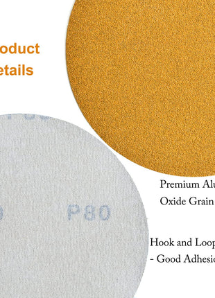 Aiyard 6-Inch No-Hole Hook and Loop Sanding Discs 80-Grit, Random Orbital Sandpaper for Automotive and Woodworking, 100-Pack