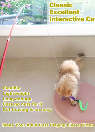 Cat Toys for Indoor Cats, Interactive Cat Toy 2PCS Retractable Wand Toy and 9PCS Cat Feather Toys Refills, Funny Kitten Toys Cat Fishing Pole Toy for Bored Indoor Cats Chase and Exercise