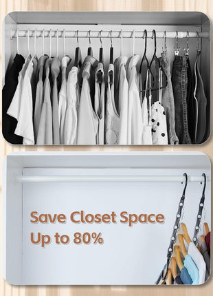 HOUSE DAY Black Magic Space Saving Hangers 10 Pack, Premium Smart Hanger Hooks, Sturdy Cascading Hangers with 5 Holes for Heavy Clothes, Closet Organizers and Storage, College Dorm Room Essentials