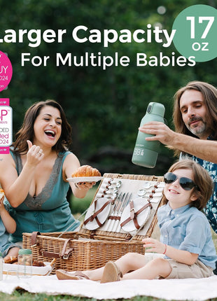 Momcozy Portable Bottle Warmer for Travel – Dual Heating Modes for Breast Milk & Water, Portable Milk Warmer with Fast Heating & Long Battery Life, 17 Ounces Large Capacity to Meet Your All-Day Needs
