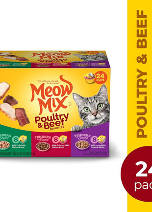 Meow Mix Tender Favorites Poultry & Beef Variety Pack, Wet Cat Food, 2.75 oz Cup (24 Pack)
