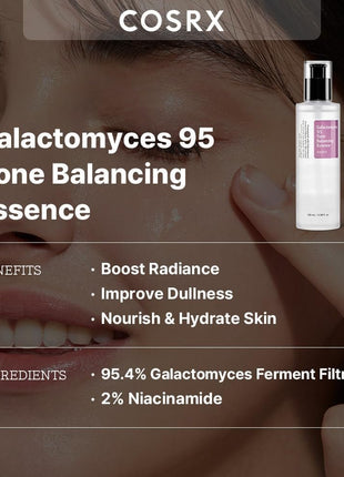 Cosrx Galactomyces 95 Essence, 3.4 fl oz (100 ml), Galactomyces Fermentation Filtrate, Texture Essence, Fermented Beauty Serum, Sensitive Skin, Cosrx Skincare, Basic Cosmetics, Korean Skincare