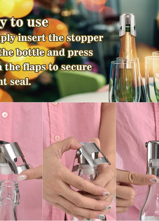 I MART Pack of 6 Stainless Steel Champagne Stoppers, Prosecco, Sparkling Wine Bottle Stopper, Cork