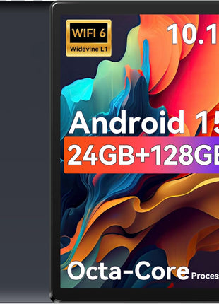 URAO Tablet,10.1" Android 15 Tablet with Octa-core Processor 24GB RAM 128GB ROM HD IPS Touchscreen 8H Battery, Wi-Fi 6, BT 5.0, Dual Camera, Android Tablets