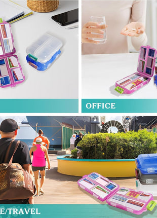 Pill Organizer with Medicine Labels Travel Daily Pill Container Mini Medication Organizer Storage Pill Organizer Travel Essentials Pill Case 7 Day (Pink & 161 Lables)