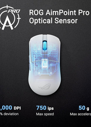 ASUS ROG Harpe Ace Mini Wireless Gaming Mouse Small Compact Design, 49g Lightweight, 36K DPI AimPoint Sensor, Esports & FPS Gaming, Pro-Approved, White