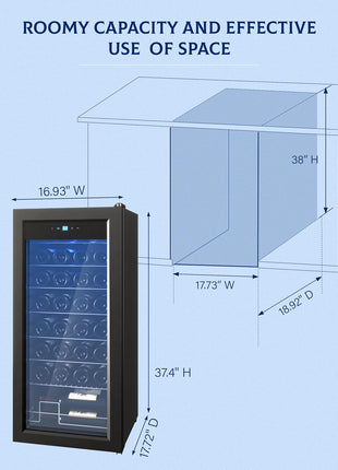 GarveeHome Wine Fridge, Compressor Wine Cooler Refrigerator, Beverage and Wine Refrigerator with Digital Touch Control, Double-Layer Glass Door, Freestanding or Built-In, 32 Bottles