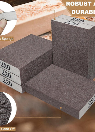 Tonmp 6 Pack 220 Grit Superfine Sanding Sponge, Washable and Reusable Great for Pot Brush Pan Brush Sponge Brush Glasses Sanding Wood Sanding Metal Sanding (220 Grit-6 Pack)