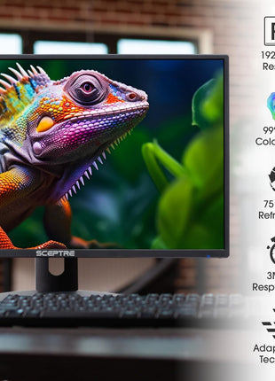 Sceptre 24-inch Prime Monitor Thin 1080p LED Monitor 99% sRGB 2x HDMI VGA Build-in Speakers, Machine Black (E248W-19203R 2025 Series) | Thin 1080p LED 99% sRGB 2x HDMI VGA Build-in Speakers, Machine Black (Series)