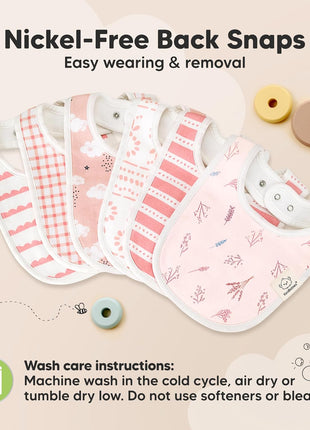 8-Pack Organic Baby Bibs for Boys, Girls - Soft Cotton Drooling and Teething Bibs for Baby Girl & Boy, Extra Absorbent, Easy To Clean & Put On for Toddler, Newborn, Infant 0-24 Months (Sweet Charm)