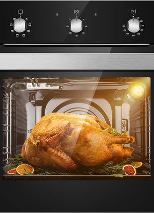 Wall Ovens 24 inch Electric,Built-in Single Wall Ovens, Convection Wall Oven with Rotisserie, 8 Cooking Functions,2900W,240V,2.15Cu.f Mechanical Knobs Control, Black Tempered Glass Finish