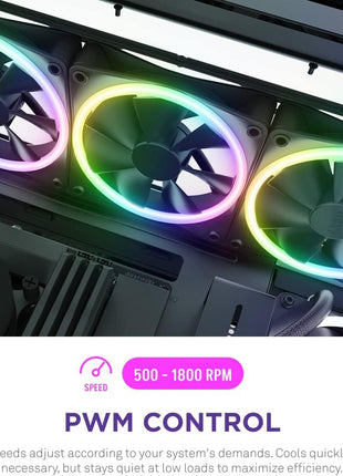 NZXT F140 RGB Duo - 140mm Dual-Sided RGB PC Case Fan - Black | 140mm dual-sided RGB fan with 20 addressable LEDs. Balanced airflow and static pressure, CAM-synced lighting.