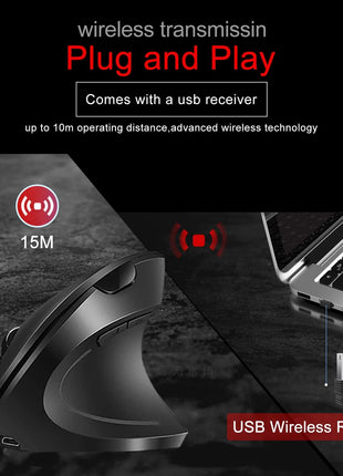 Vassink Ergonomic Mouse, Rechargeable Wireless Mouse, 2.4GHz Rechargeable Wireless Vertical Optical Mice with USB Receiver, 6 Buttons for Laptop, PC, Computer Black