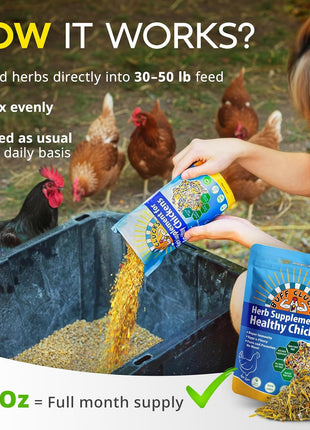 Herb Supplement for Backyard Chickens - Natural Chicken Treats, Poultry Feed Botanical Mix, Plant-Based Coop Snacks for Daily Wellness, Feather Quality, Egg Production, USA (12 oz)