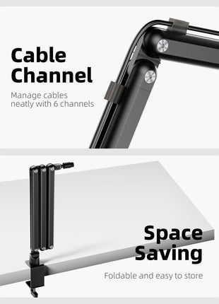 TODI Mic Arm for Lightweight Mics, Microphone Arm Rotatable, Storable Desk Mic Stand for Bear 3LB with Mount Clamp, Mic Stand Boom Arm with Cable Channel with 3/8'' 5/8'' Thread for Podcast, Gaming