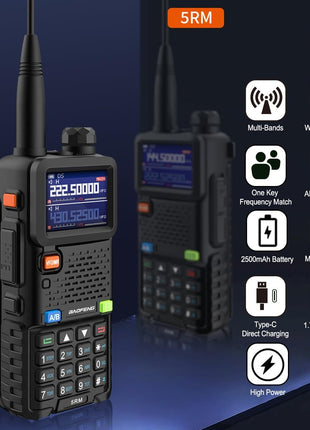BAOFENG 5RM Ham Radio 10W Handheld (Upgraded of UV-5R) Walkie Talkies Long Range NOAA Weather Receiver Two Way Radio UV5R for Adults Camping Hunting Hiking, Frequency Copy, USB C Charger, 999CH