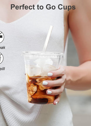 Dealusy 100 Pack - 16 oz Clear Plastic Cups with Lids and Straws, Sturdy & Food Safe Iced Coffee Cups with lids, Disposable Plastic Smoothie Cups for Cold Drinks