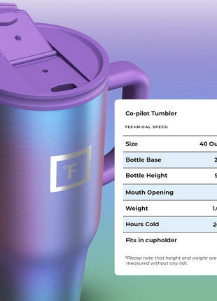IRON °FLASK 40 oz Co-Pilot Insulated Travel Mug | Insulated Travel Mug with Straw & Flip Cap Lids - Cup Holder Fit, Leakproof, BPA Free (Aurora)